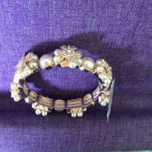 Charter Club Gold-Tone Crystal & Imitation Pearl Starburst Stretch Bracelet